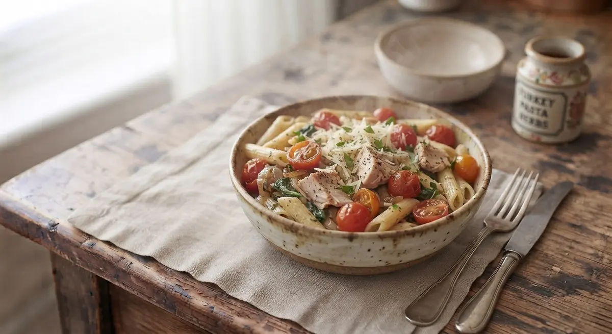 Creamy Leftover Turkey Pasta with Sweet Cherry Tomatoes